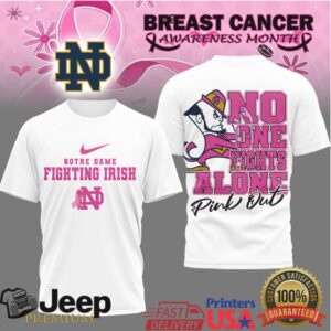 Notre Dame Fighting Irish Breast Cancer Awareness “No One Fights Alone” Pink T Shirt