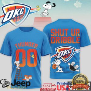 OKC Thunder Snoopy Shut Up and Dribble Personalized Basketball T Shirt OKC Thunder Snoopy Shut Up and Dribble Personalized Basketball T Shirt