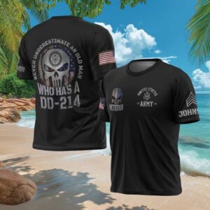 Old Man US Army Veteran DD 214 Punisher Skull Personalized Black T Shirt Old Man US Army Veteran DD 214 Punisher Skull Personalized Black T Shirt
