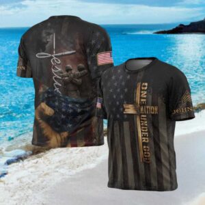 One Nation Under God Jesus & Soldiers American Flag Patriotic T Shirt