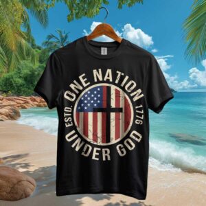 One Nation Under God T Shirt Christian Patriotic Cross & Flag Design One Nation Under God T Shirt Christian Patriotic Cross & Flag Design