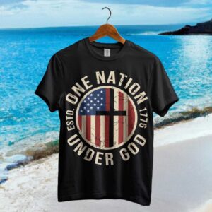 One Nation Under God T Shirt Christian Patriotic Cross & Flag Design