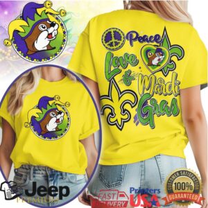 Peace Love & Mardi Gras Buc ee's Jester Logo T Shirt