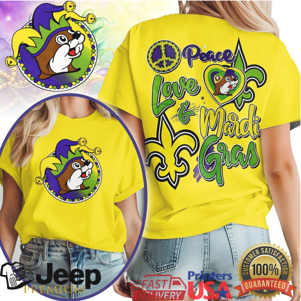 Peace Love & Mardi Gras Buc ee’s Jester Logo T Shirt Peace Love & Mardi Gras Buc ee’s Jester Logo T Shirt
