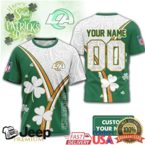 Personalize Los Angeles Rams St. Patrick's Day Green Clover NFL Fan Jersey T Shirt