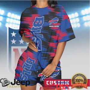 Personalized Buffalo Bills Blue & Red Splatter Graphic T Shirt and Shorts Personalized Buffalo Bills Blue & Red Splatter Graphic T Shirt and Shorts
