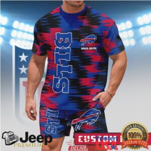 Personalized Buffalo Bills Blue & Red Splatter Graphic T Shirt and Shorts