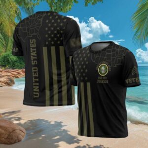 Personalized US Army Veteran Black T Shirt with American Flag & Map Design Personalized US Army Veteran Black T Shirt with American Flag & Map Design