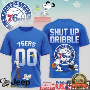 Philadelphia 76ers Snoopy Shut Up & Dribble Custom Number T Shirt Philadelphia 76ers Snoopy Shut Up & Dribble Custom Number T Shirt
