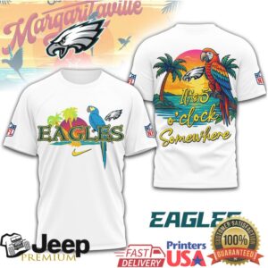 Philadelphia Eagles Margaritaville Parrot Sunset Tropical NFL T Shirt Philadelphia Eagles Margaritaville Parrot Sunset Tropical NFL T Shirt