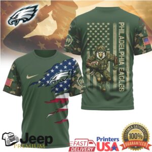 Philadelphia Eagles Salute to Service T Shirt Eagles Soldier American Flag