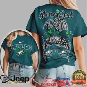 Philadelphia Eagles Stoner Girl Messy Bun Sunglasses T Shirt Philadelphia Eagles Stoner Girl Messy Bun Sunglasses T Shirt