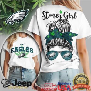 Philadelphia Eagles Stoner Girl Messy Bun Sunglasses T Shirt