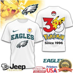 Philadelphia Eagles x Pokémon Pikachu 30th Anniversary T Shirt Since 1996