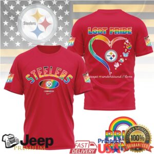 Pittsburgh Steelers Pride Month Rainbow Heart Accept Understand Love NFL Graphic T Shirt Pittsburgh Steelers Pride Month Rainbow Heart Accept Understand Love NFL Graphic T Shirt