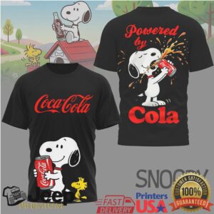 Powered by Coca Cola Snoopy and Woodstock Black Graphic T Shirt Powered by Coca Cola Snoopy and Woodstock Black Graphic T Shirt