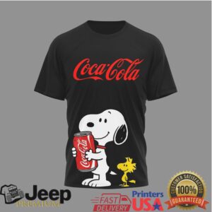 Powered by Coca Cola Snoopy and Woodstock Black Graphic T Shirt