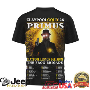 Primus Claypool Gold 2026 Frog Brigade Tour T Shirt Gold Edition Primus Claypool Gold 2026 Frog Brigade Tour T Shirt Gold Edition