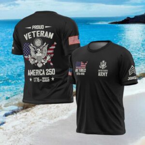 Proud US Army Retired Veteran America 250 Commemorative T Shirt
