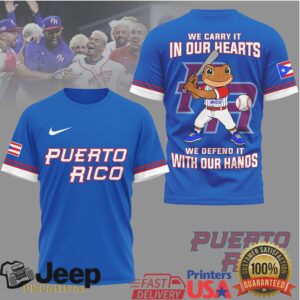 Puerto Rico Baseball “We Defend It With Our Hands” Coqui Frog Mascot T Shirt Puerto Rico Baseball “We Defend It With Our Hands” Coqui Frog Mascot T Shirt