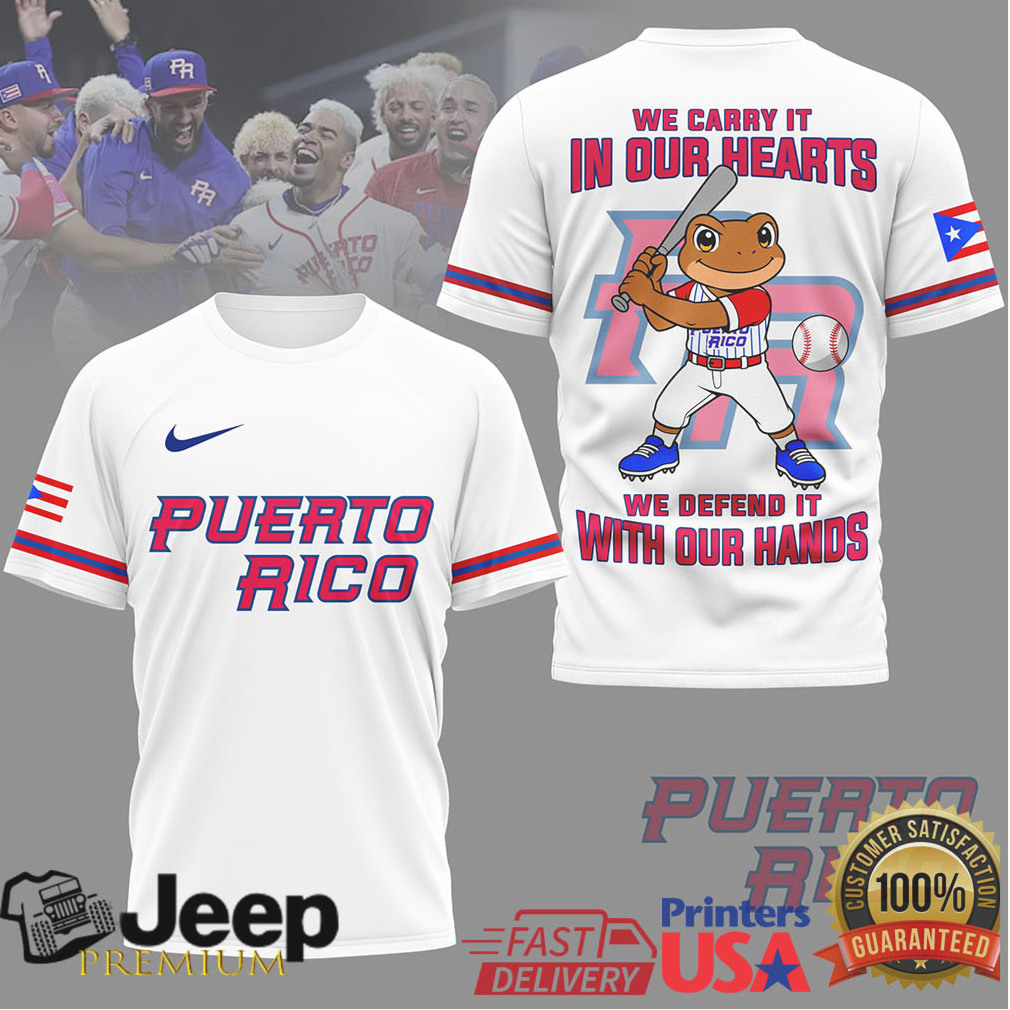 Puerto Rico Baseball “We Defend It With Our Hands” Coqui Frog Mascot T Shirt Puerto Rico Baseball “We Defend It With Our Hands” Coqui Frog Mascot T Shirt