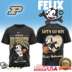 Purdue Boilermakers x Felix The Cat College Basketball Graphic T Shirt Purdue Boilermakers x Felix The Cat College Basketball Graphic T Shirt