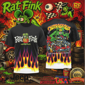 Rat Fink Outrageous Custom Car Hot Rod Flame Print Graphic T Shirt Rat Fink Outrageous Custom Car Hot Rod Flame Print Graphic T Shirt