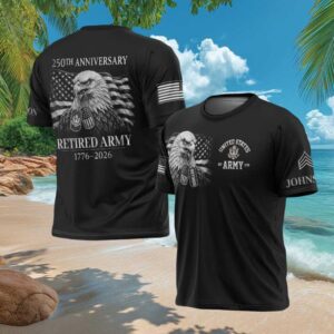 Retired US Army 250th Anniversary 1776 2026 Eagle & Dog Tags T Shirt Retired US Army 250th Anniversary 1776 2026 Eagle & Dog Tags T Shirt