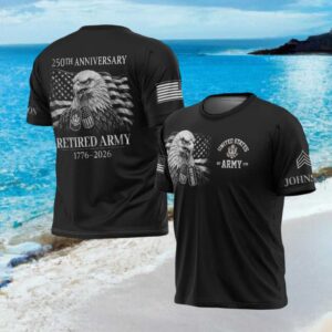 Retired US Army 250th Anniversary 1776 2026 Eagle & Dog Tags T Shirt