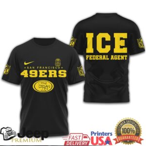 San Francisco 49ers ICE Federal Agent Inspired Gold Print T Shirt San Francisco 49ers ICE Federal Agent Inspired Gold Print T Shirt