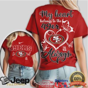 San Francisco 49ers My Heart Belongs To The 49ers Always Butterfly T Shirt San Francisco 49ers My Heart Belongs To The 49ers Always Butterfly T Shirt