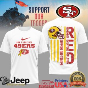 San Francisco 49ers Support Our Troops RED Remember Everyone Deployed T Shirt