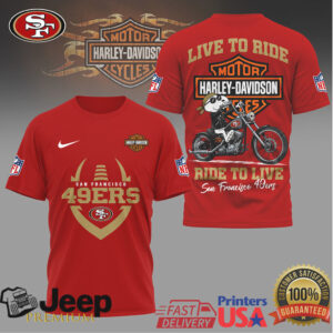 San Francisco 49ers x Harley Davidson Live To Ride Graphic T Shirt San Francisco 49ers x Harley Davidson Live To Ride Graphic T Shirt