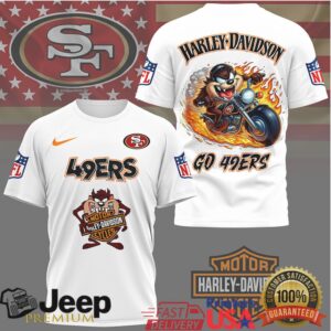 San Francisco 49ers x Harley Davidson Taz Motorbike NFL Mashup T Shirt