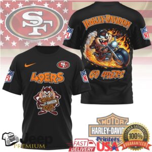 San Francisco 49ers x Harley Davidson Taz Motorbike NFL Mashup T Shirt