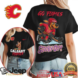 Scooby Doo Calgary Flames “Go Flames” Red & Yellow Hockey T Shirt