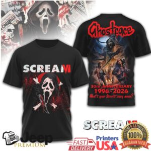 Scream VI 30th Anniversary 1996 2026 Ghostface Horror Movie T Shirt Scream VI 30th Anniversary 1996 2026 Ghostface Horror Movie T Shirt