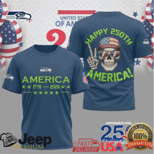 Seattle Seahawks America 250th Anniversary Patriotic Skull Navy T Shirt