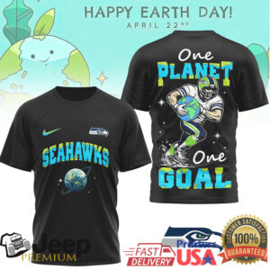 Seattle Seahawks Earth Day One Planet One Goal Graphic Print Black T Shirt Seattle Seahawks Earth Day One Planet One Goal Graphic Print Black T Shirt