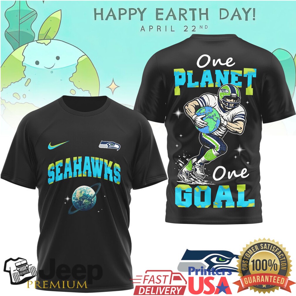 Seattle Seahawks Earth Day One Planet One Goal Graphic Print Black T Shirt Seattle Seahawks Earth Day One Planet One Goal Graphic Print Black T Shirt