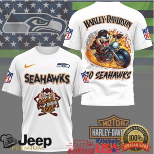 Seattle Seahawks Harley Davidson x Taz Looney Tunes Graphic T Shirt