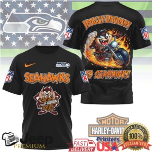 Seattle Seahawks Harley Davidson x Taz Looney Tunes Graphic T Shirt