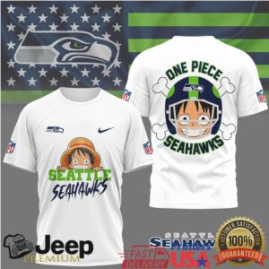 Seattle Seahawks x One Piece Luffy Anime Helmet Fan T Shirt