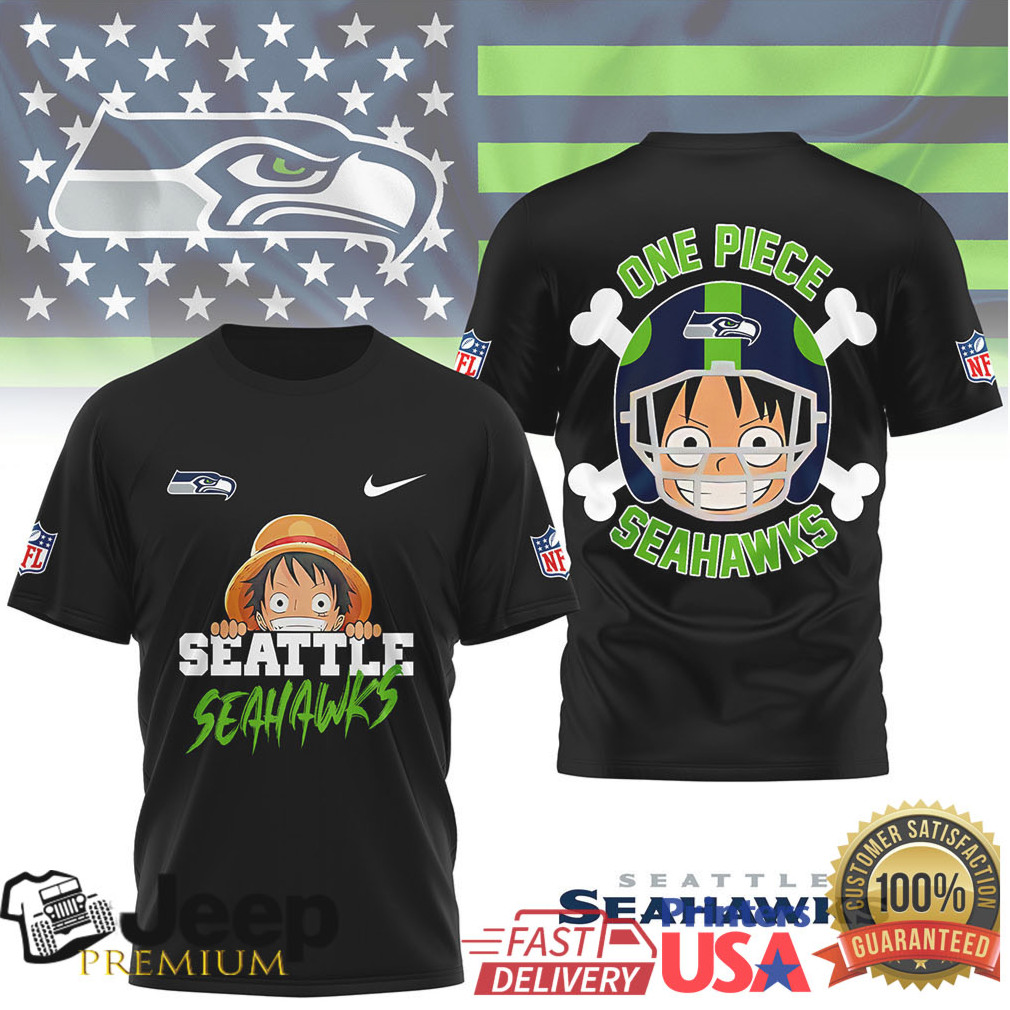 Seattle Seahawks x One Piece Luffy Anime Helmet Fan T Shirt Seattle Seahawks x One Piece Luffy Anime Helmet Fan T Shirt