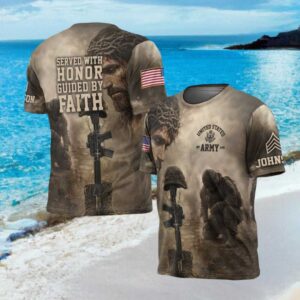 Served With Honor Guided By Faith Soldier Kneeling Cross T Shirt