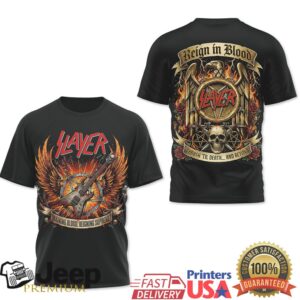 Slayer Reign In Blood Thrash Metal Skull & Guitar T Shirt