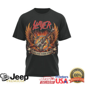 Slayer Reign In Blood Thrash Metal Skull & Guitar T Shirt