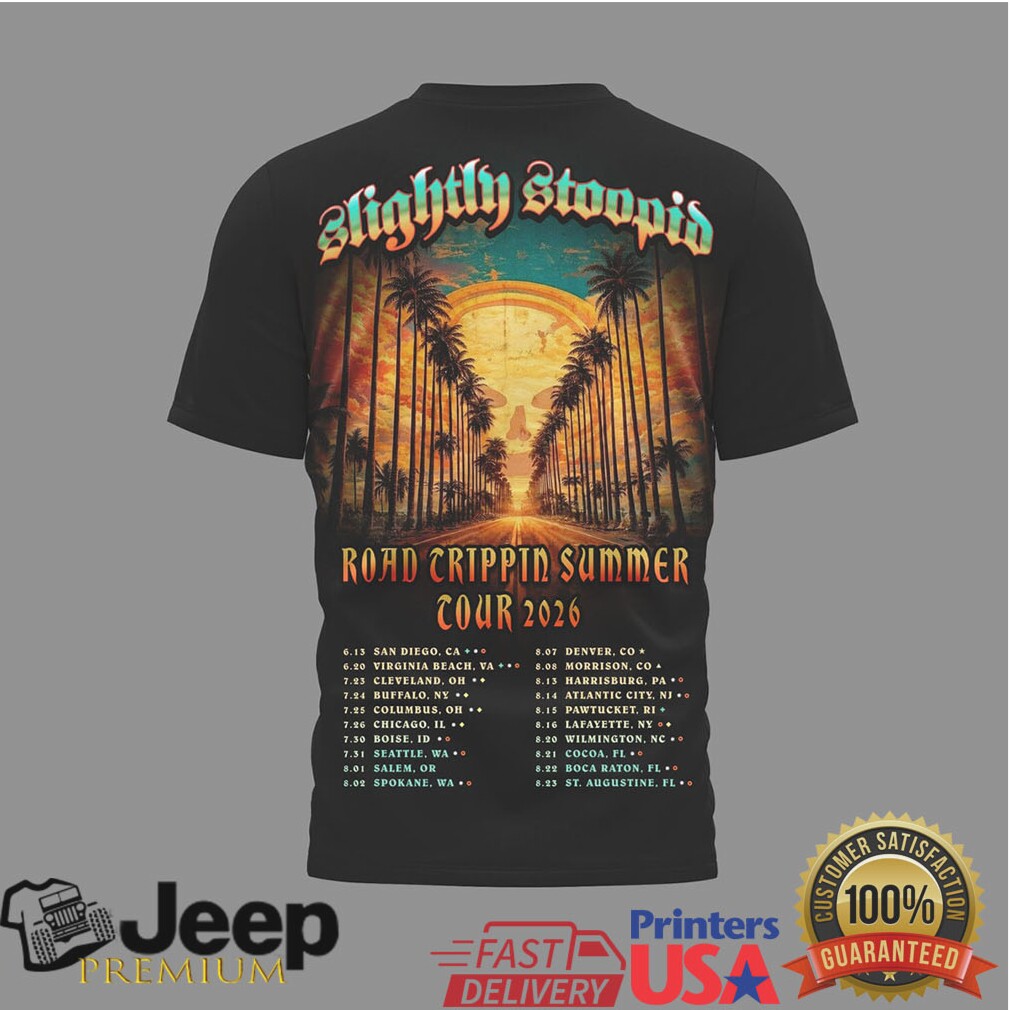 Slightly Stoopid Road Trippin Summer Tour 2026 Sunset Palm Trees Tshirt Slightly Stoopid Road Trippin Summer Tour 2026 Sunset Palm Trees Tshirt