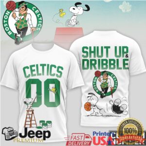 Snoopy Boston Celtics Shut Up and Dribble Custom Number T Shirt
