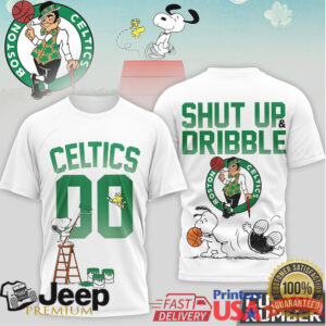 Snoopy Boston Celtics Shut Up and Dribble Custom Number T Shirt